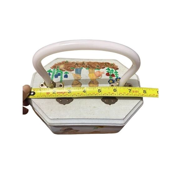 Vintage Hand painted Wood Rectangular Decoupage Handbag Purse Children Floral - Picture 13 of 16